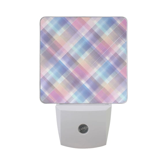 Checkered Pattern with Pastel Hues LED Night Light Sensor Lamp Plug-in Adjustable Brightness 2 Pack