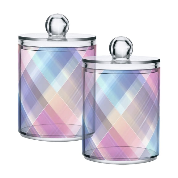 Checkered Pattern with Pastel Hues Translucent Plastic Cans Storage Canisters with Lid Set of 2