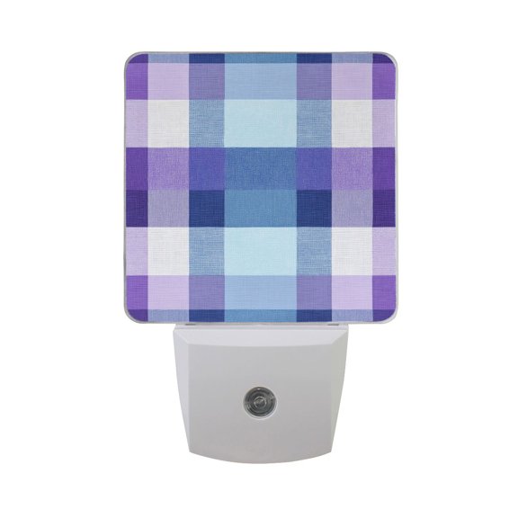 Checkered Pattern with Purple Blue LED Night Light Sensor Lamp Plug-in Adjustable Brightness 2 Pack
