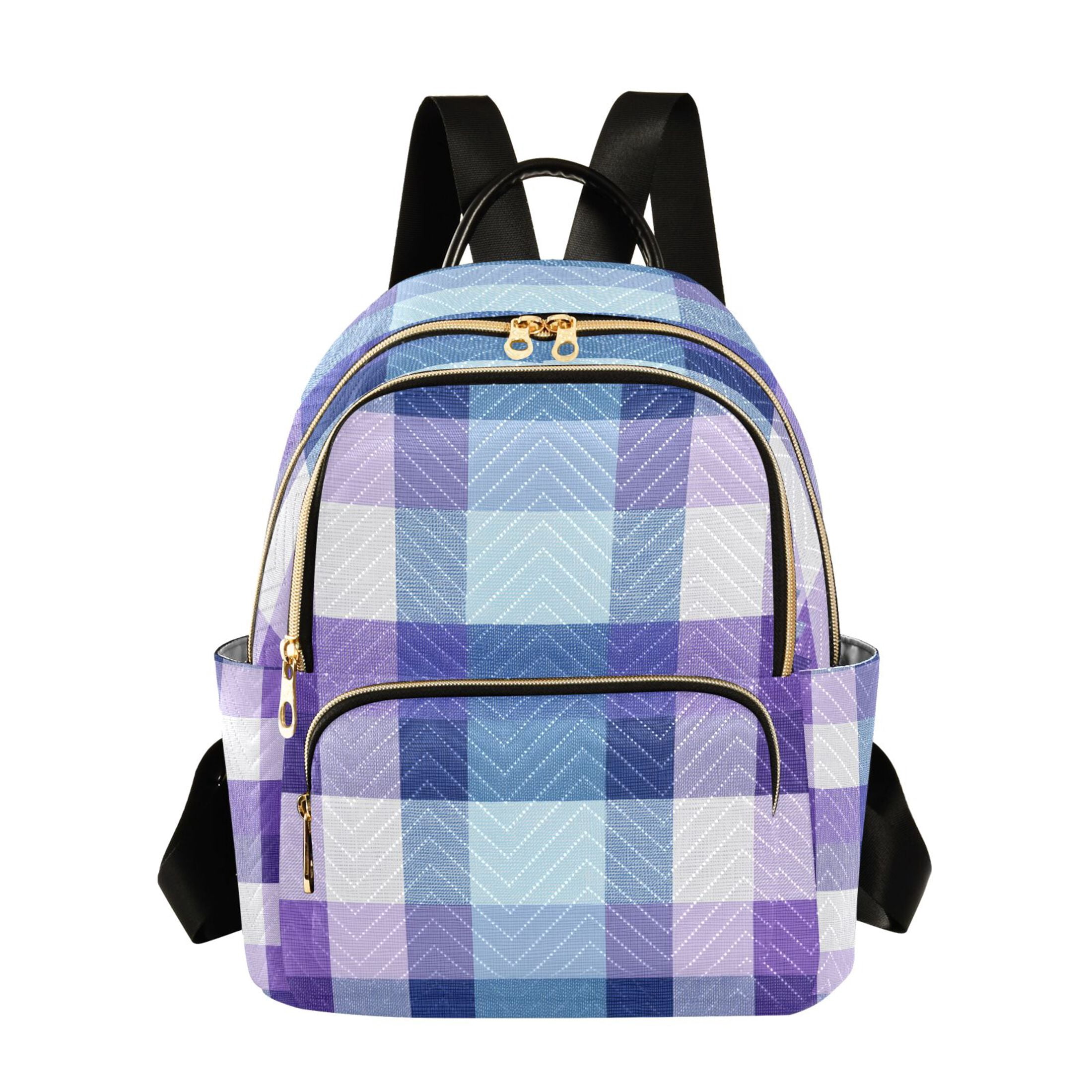 Checkered Pattern with Purple Blue Quilted Backpack Fashion Daypack ...