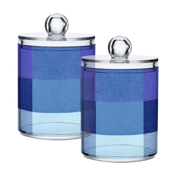 Checkered Pattern with Purple Blue Translucent Plastic Cans Storage Canisters with Lid Set of 2