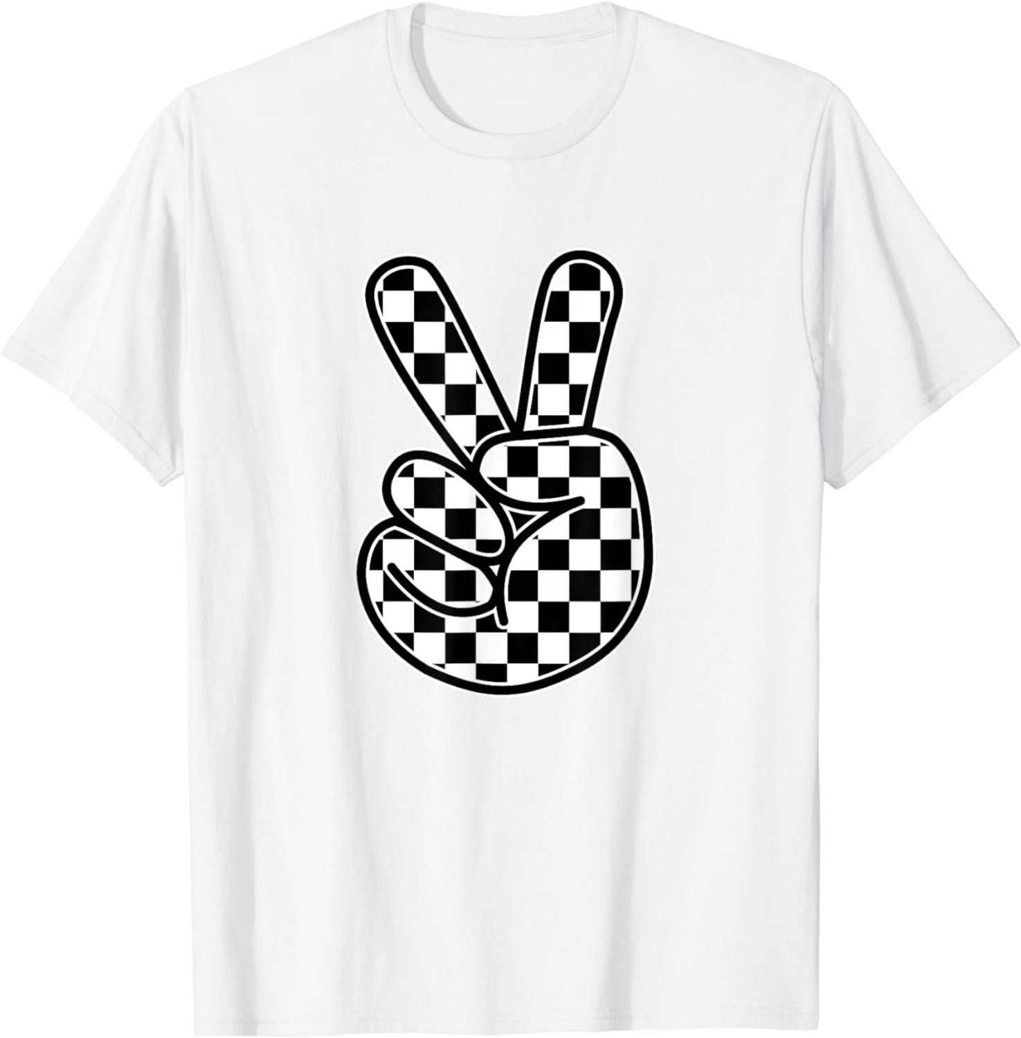 Checkered Peace Hand Sign Checkerboard Car Racing T-Shirt - Walmart.com