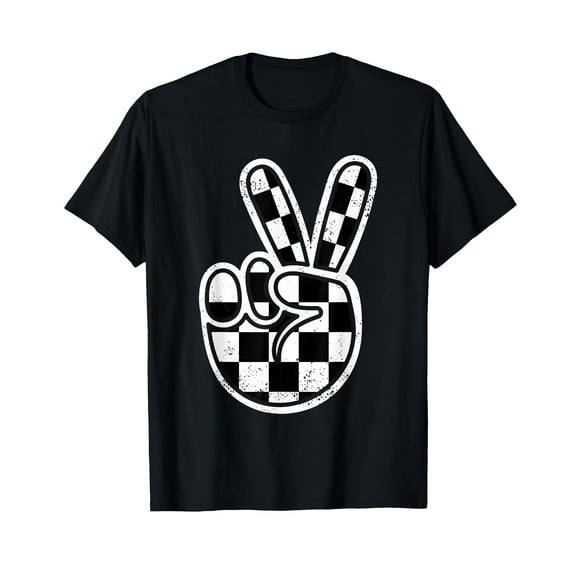 Checkered Peace Sign 60s 70s 80s Race Car Gamer Boys Toddler T-Shirt