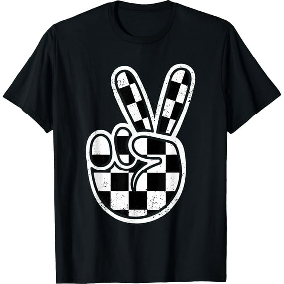 Checkered Peace Sign 60s 70s 80s Race Car Gamer Boys Toddler T-Shirt