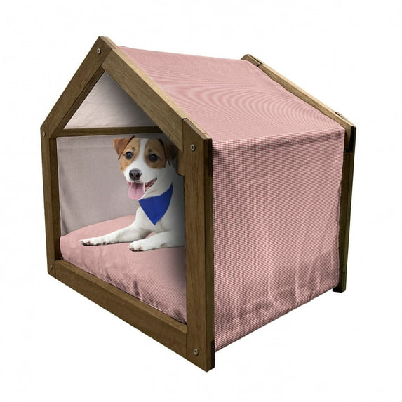 Checkered Pet House, Horizontally Striped Design Gingham Inspired Old Fashioned Traditional Print, Outdoor & Indoor Portable Dog Kennel with Pillow and Cover, 5 Sizes, Coral White, by Ambesonne
