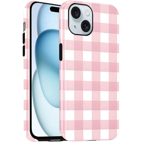 Checkered Phone Case for iPhone 15 6.1" Cute Aesthetic Checkerboard Pattern Cover for Women Girls,Trendy Heavy Duty TPU Silicone Shockproof Protective Cases for iPhone 15,Pink