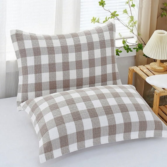 Checkered Pillow Cases, Standard Size Cotton Woven Pillow Covers, Rectangle Bedding Pillow Protectors, Machine Washable Pillowcases for Home and Guest Room Use