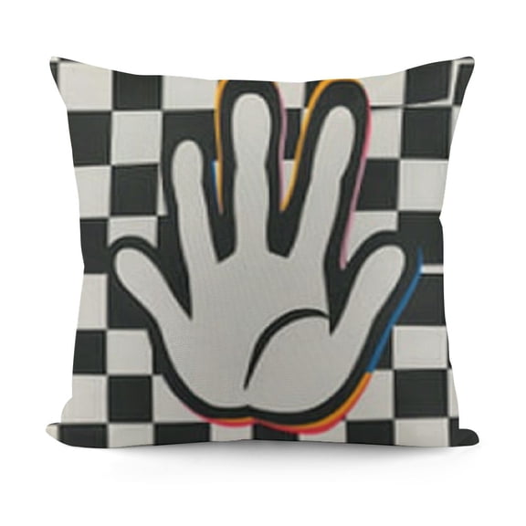 Checkered Pillow Cover, Rad Little Dude Preppy Retro Black Peace Hand Sign Decorative Throw Pillow Covers,Trendy Preppy Pillow Cases Cushion for Home Boy Teen Room Dorm,