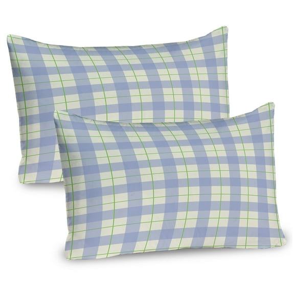 Checkered Pillow Sham Set of 2, Celtic Style Classic Design Scottish Thin Lines Traditional Tile, Quality Microfiber Bedding Item for All Seasons, 26" x 20", Lime Green Pale Blue, by Ambesonne