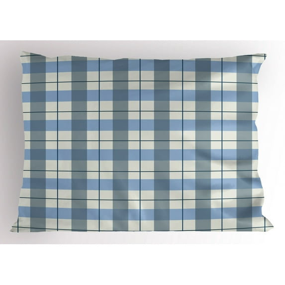 Checkered Pillow Sham Traditional Scottish Tartan Plaid Texture Image Rural Style, Decorative Standard Queen Size Printed Pillowcase, 30 X 20 Inches, Slate Blue Pale Blue White, by Ambesonne