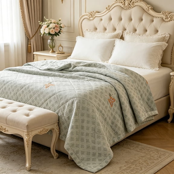 Checkered Plaid Quilt 78"X59" Reversible Floral Comforter Quilted Throw Blanket Lightweight Bedspread Quilt Bedding Soft Microfiber Coverlet for Spring Summer Autumn Winter