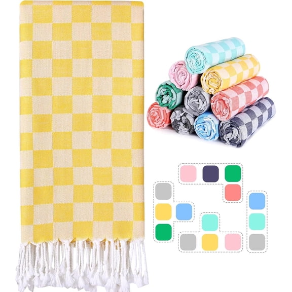 Checkered Plaid Turkish Beach Towel Oversized Cotton Bath Towels Sand Free Quick Dry Soft Absorbent Pool Swim Towel Adult Vacation Travel Essentials Cruise Accessories Must Haves Clearance 72x36