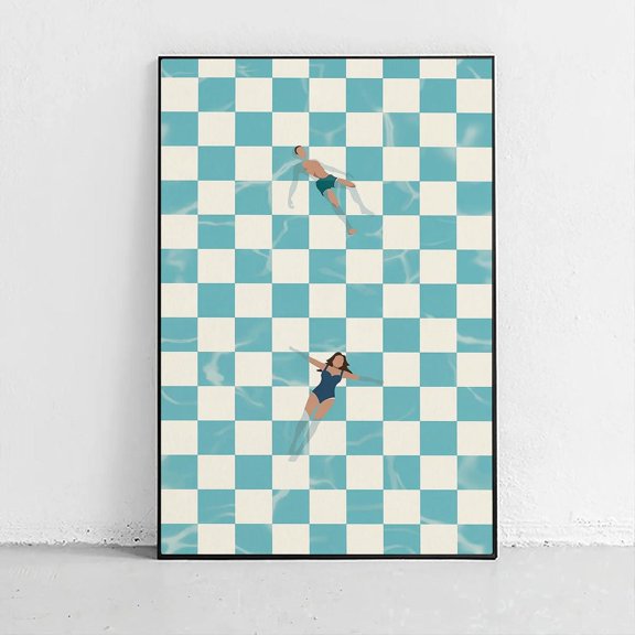 Checkered Pool Couple Floating Wall Art Poster Unframed Paper Print