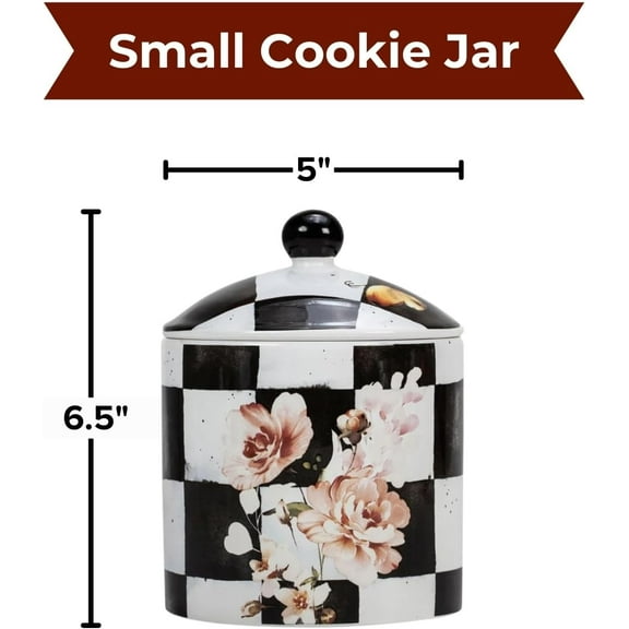 Checkered Porcelain Cookie Jar in Black and White Color (D) (Small)