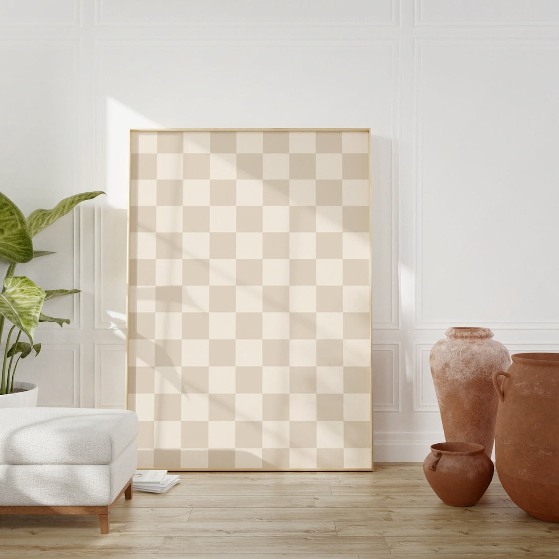 Checkered Poster, Beige Checker, Retro Funky, Trendy Checkerboard ...