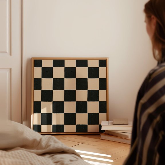 Checkered Print Hand Drawn Black Wall Art Modern Home Decor