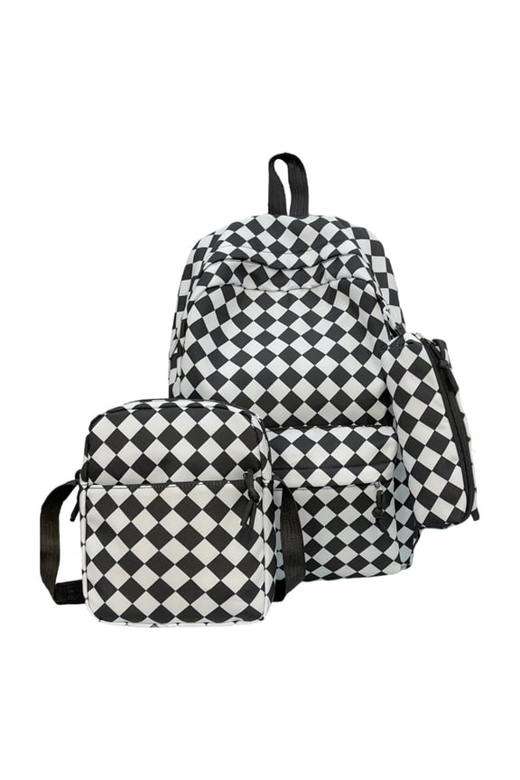 Checkered Print School Backpack Set, Lightweigh School Bag with Lunch Box, Large Loptop Backpack for College Outdoor, Style 3