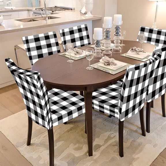 Checkered Print Stool Cover, Elastic Chair Seat Cover, Stretch Slipcover for Dining Chair and Bar Stool Protection(B)