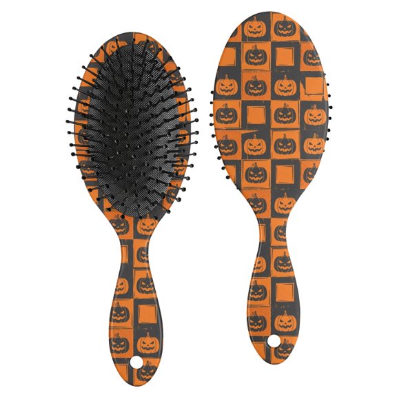Checkered Pumpkin Halloween Pattern Brush, Detangling Hair Brush, Paddle Styling Brush, Smooth Handle Gifts for for Men Women Kids