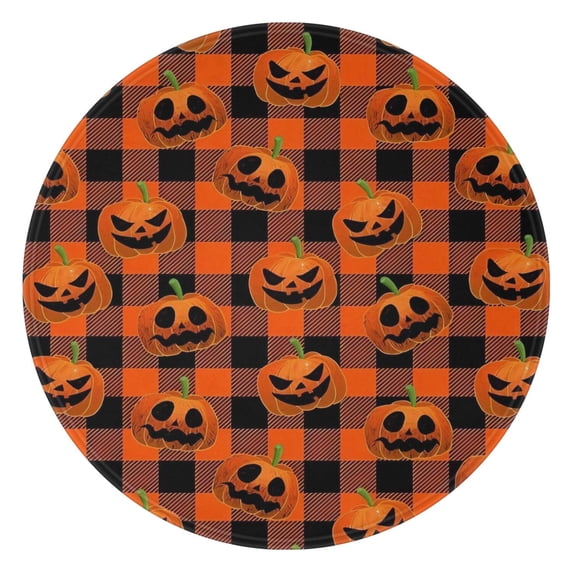 Checkered Pumpkin Halloween Pattern Round Blanket,Comfortable Soft Flannel Throw Blanket,All Season,Warm Lightweight Blankets for Sofa Bed Couch Living Room Chair 60"x60"