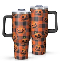 Checkered Pumpkin Halloween Pattern Tumbler with Handle and Lid,40oz Double Wall Vacuum Insulated Tumbler,Cups Gift for Women and Men