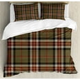 thumbnail image 1 of Checkered Queen Size Duvet Cover Set, Scottish Style Tartan Geometrical Striped Pattern Cultural Folk Elements, Decorative 3 Piece Bedding Set with 2 Pillow Shams, Brown Red Black, by Ambesonne, 1 of 3