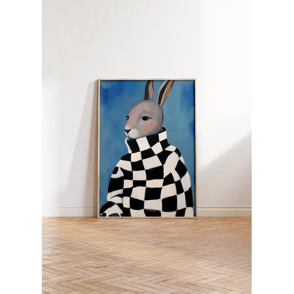 Checkered Rabbit Poster, Unframed Paper Poster 8x10in