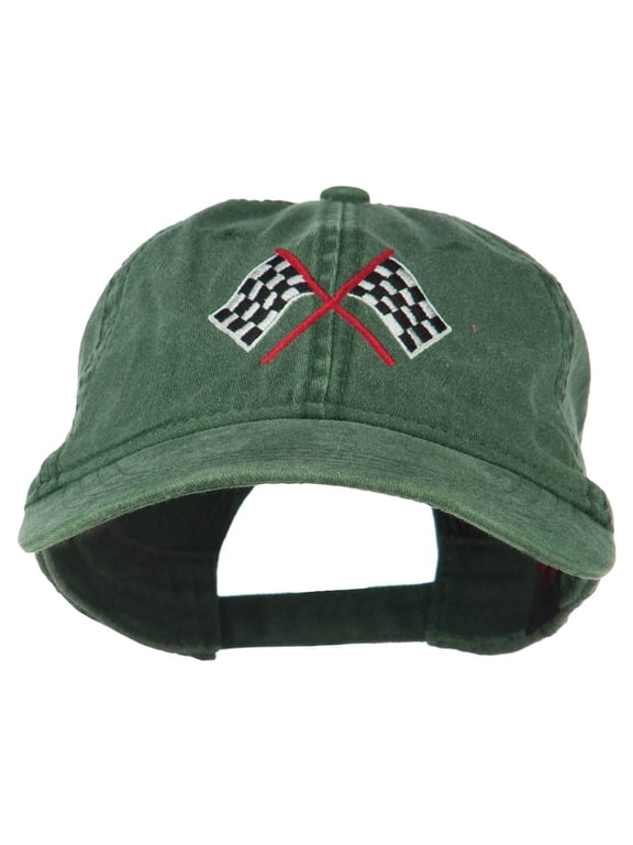 Checkered Racing Flag Embroidered Washed Cap - Dark Green OSFM