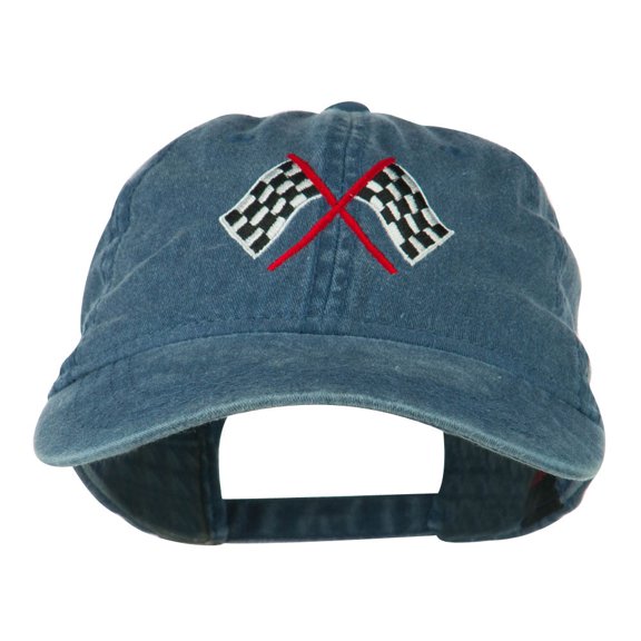 Checkered Racing Flag Embroidered Washed Cap - Navy OSFM