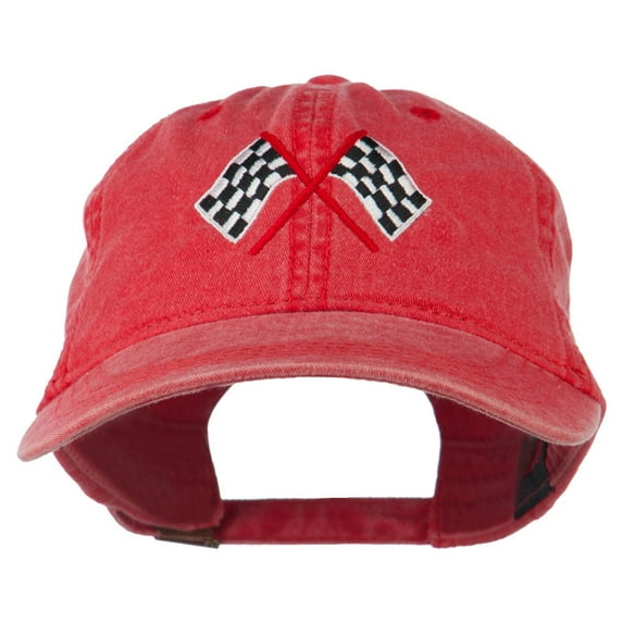Checkered Racing Flag Embroidered Washed Cap - Red OSFM
