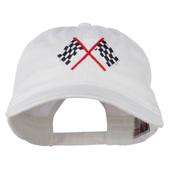 Checkered Racing Flag Embroidered Washed Cap - White OSFM