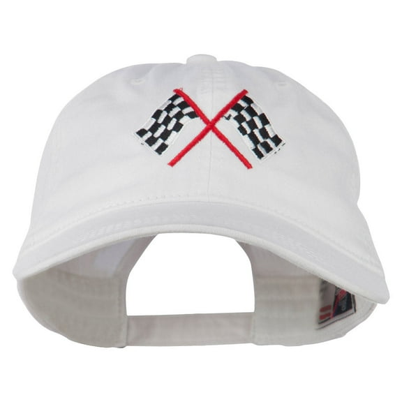 Checkered Racing Flag Embroidered Washed Cap - White OSFM