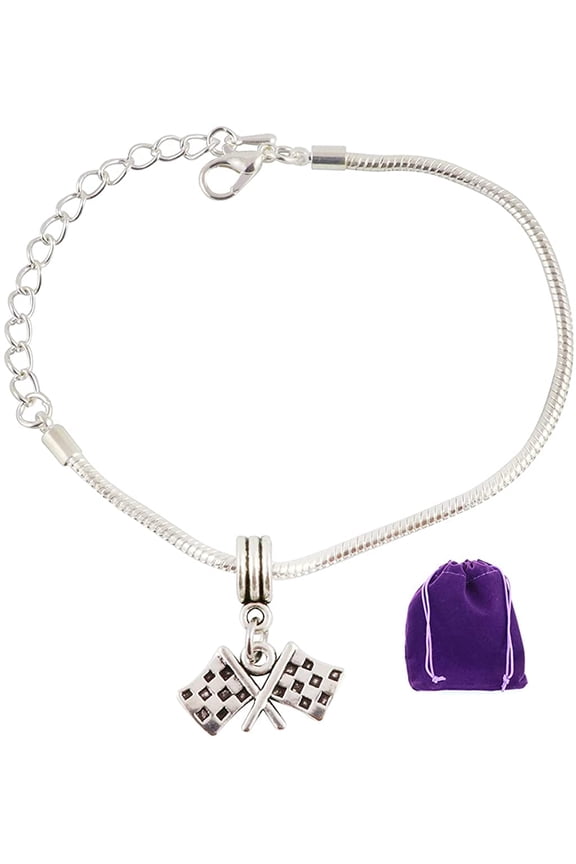 Checkered Racing Flag Snake Chain Charm Bracelet