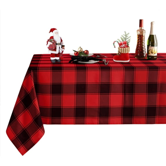 Checkered Rectangle Christmas Tablecloth - Waterproof and Washable Gingham Xmas Table Cloth Holiday Decorative Table Cover for Party, Red/Black 60 x 102 Inch