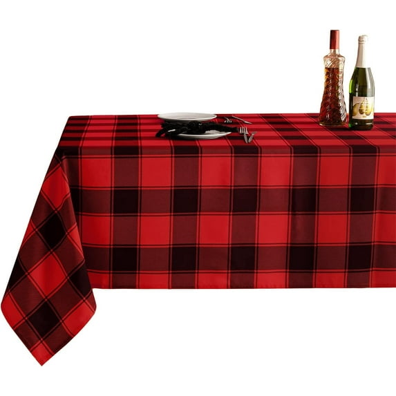 Checkered Rectangle Christmas Tablecloth - Waterproof and Washable Gingham Xmas Table Cloth Holiday Decorative Table Cover for Party, Red/Black 60 x 120 Inch