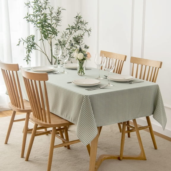 Checkered Rectangle Dining Room Tablecloth Water Resistance Wrinkle Free Spillproof Heavy Weight Gingham Plaid Table Cloth for Banquet Parties Holiday Dinner, 60 x 84 Inch Sage White