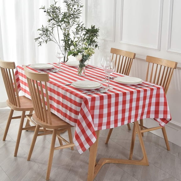 Checkered Rectangle Tablecloth Water Resistance Wrinkle Free Spillproof Heavy Weight Gingham Plaid Table Cloth for Buffet Banquet Parties Event Holiday Dinner, 60 x 84 Inch Red and White