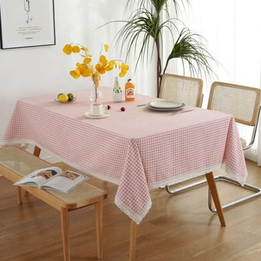 Checkered Rectangular Tablecloth, Pink Plaid Table Cover, Wrinkle Free Cotton Tablecloth, 86.6"x59"