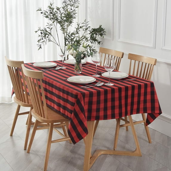 Checkered Rectangular Tablecloth Water Resistance Antiwrinkle Spillproof Heavy Weight Soft Gingham Plaid Table Cloth for Buffet Banquet Parties Holiday Dinner, 60 x 102 Inch Black and Red