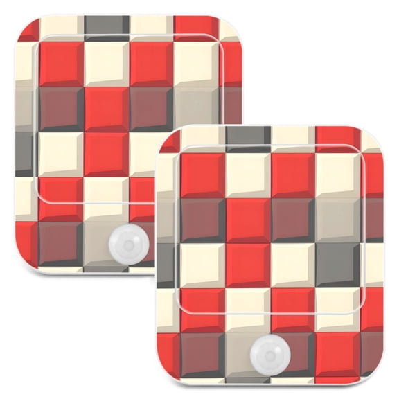 Checkered Red and Gray 2 Pack LED Motion Sensor Night Light Plug into Wall Auto Dusk to Dawn Adjustable Brightness for Kids Bedroom Hallway Nursery Room