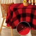 thumbnail image 1 of Checkered Round Christmas Tablecloth - Waterproof and Washable Gingham Xmas Table Cloth Holiday Decorative Table Cover for Party, Red/Black 60 Inch, 1 of 3
