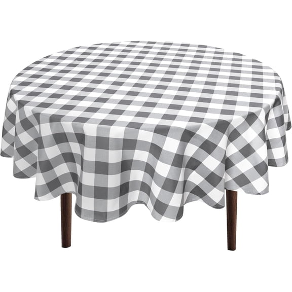Checkered Round Tablecloth 45 Inch - Waterproof Stain and Wrinkle Resistant Washable Fabric Table Cloth for Dining Room Party Outdoor Picnic, Grey and White