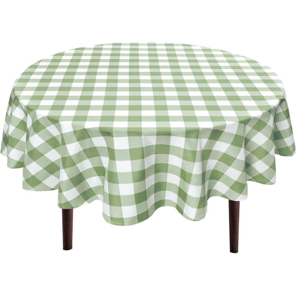 Checkered Round Tablecloth 45 Inch - Waterproof Stain and Wrinkle Resistant Washable Fabric Table Cloth for Dining Room Party Outdoor Picnic,Sage Green and White
