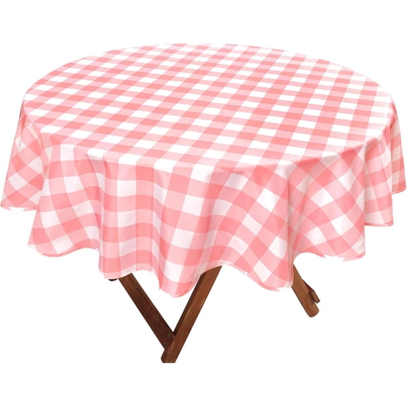 Checkered Round Tablecloth 45 Inch - Waterproof Stain and Wrinkle Resistant Washable Fabric Table Cloth for Dining Room Valentine''s Day Party Outdoor Picnic, Pink and White