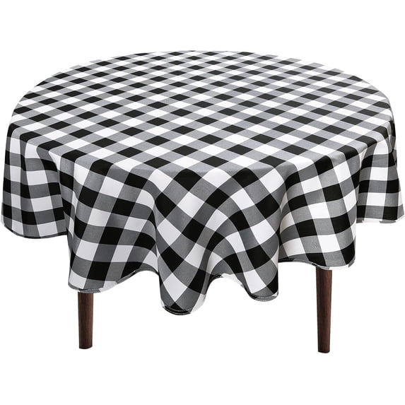 Checkered Round Tablecloth 60 Inch - Waterproof Stain and Wrinkle Resistant Washable Fabric Table Cloth for Dining Room Party Outdoor Picnic, Black and White