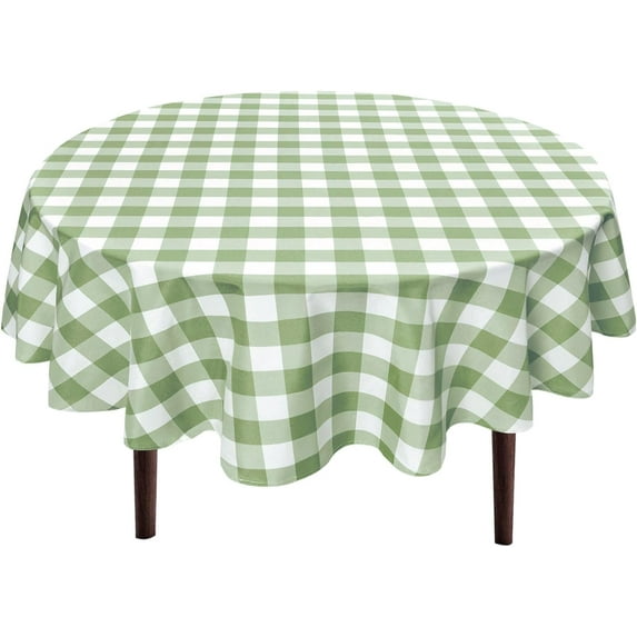 Checkered Round Tablecloth 90 Inch - Waterproof Stain and Wrinkle Resistant Washable Fabric Table Cloth for Holiday,Dining Room,Party,Outdoor Picnic, Red and White Gingham Pattern