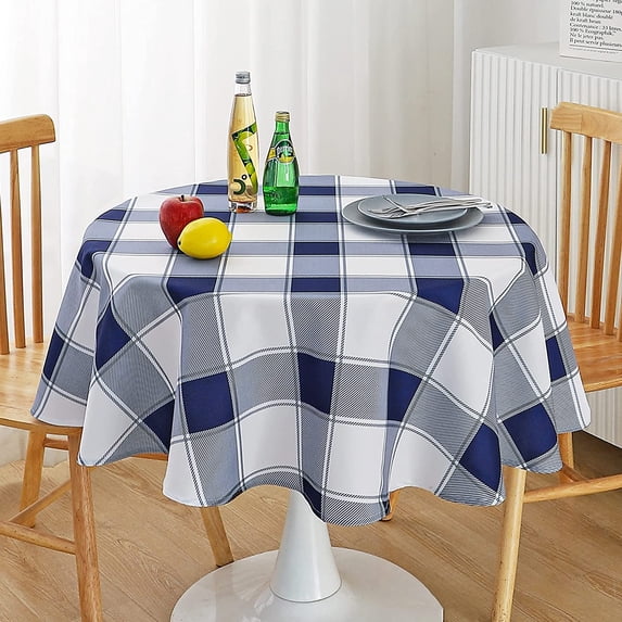 Checkered Round Tablecloth - Waterproof, Wrinkle Resistant and Washable Gingham Table Cloth Decorative Table Cover for Outdoor, Indoor Party, 160GSM