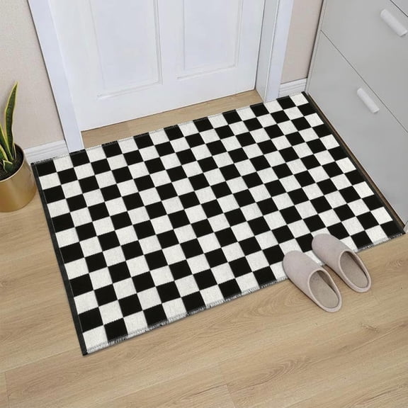Checkered Rug, 2x3 Ft Black and White Moroccan Checkerboard Rug Washable  Woven Washable Outdoor Rugs Reversible Floor Mat for Front Door Bedroom Entryway Kitchen Entryway