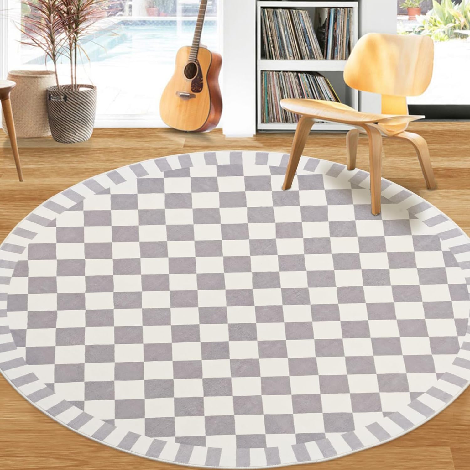 Checkered Rug 4Ft Round Modern Rug Circle Buffalo Plaid Check Bedroom ...