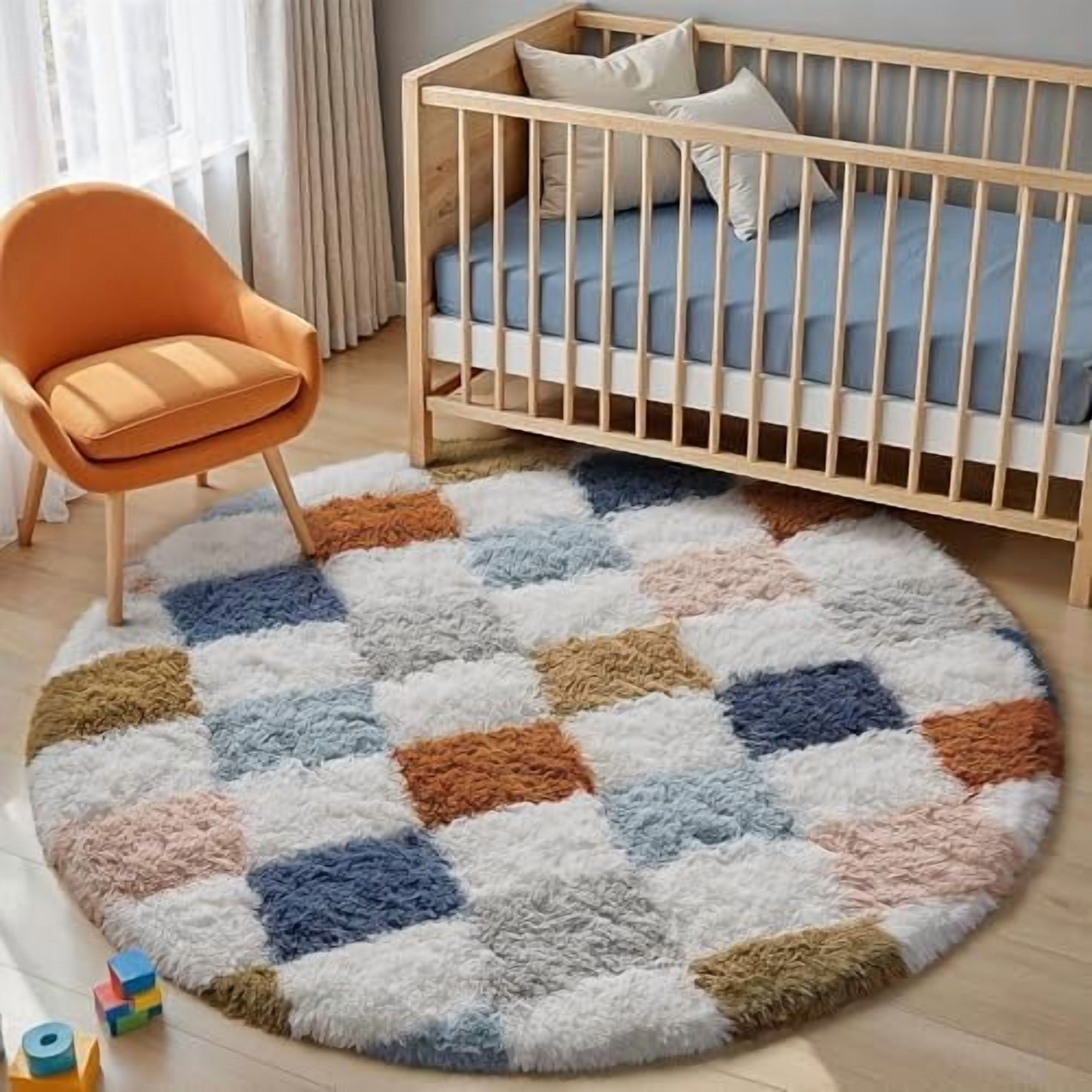 Checkered Rug 4x4 for Living Room, Modern Rainbow Shag Rug Super Soft ...